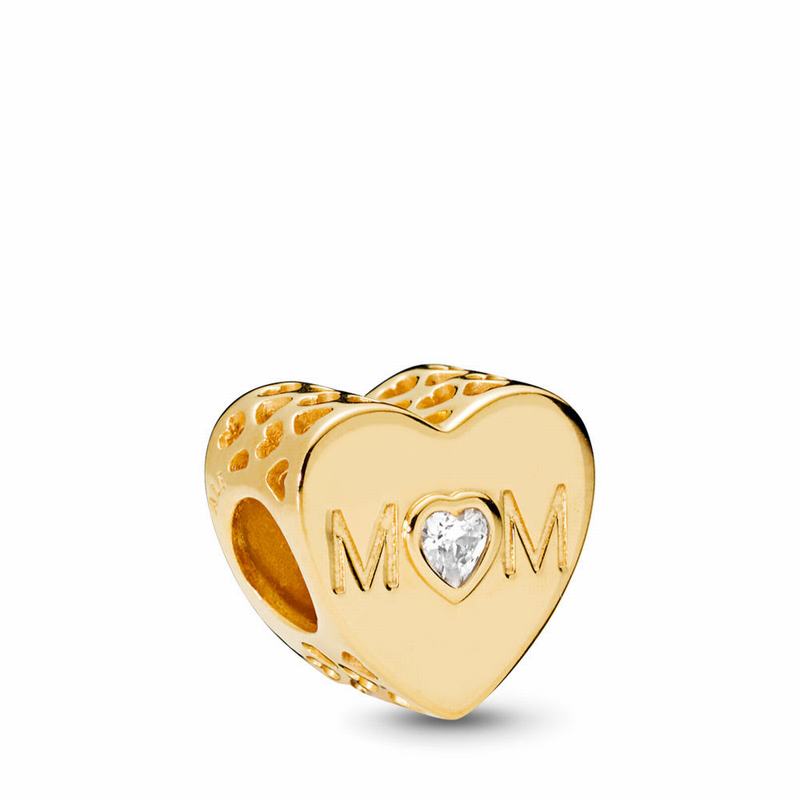 Pandora Shine™ Mother Heart Charm Ireland - 18ct Gold Plated/Cubic Zirconia - 165947MYH